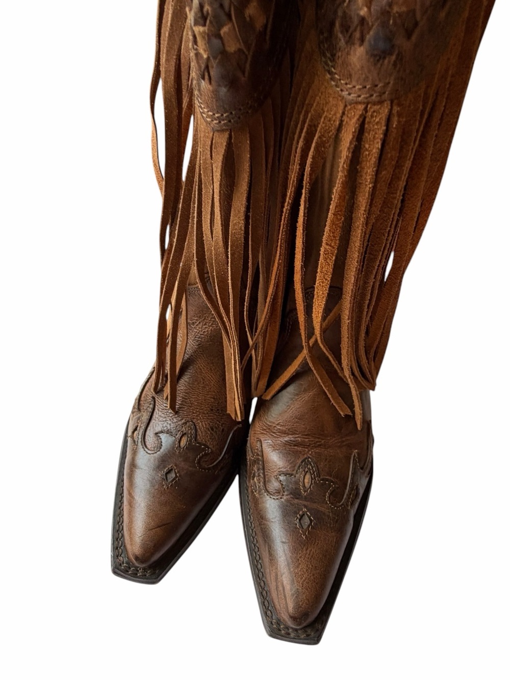 Fringed Brown Leather Western Ankle Boots size 8.5 - Picture 7 of 11